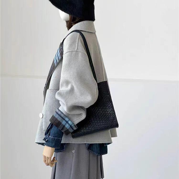 Nový podzimní a zimní oboustranný vlněný kabát krátký korejský styl volný vlněný kabát s malou kostkou