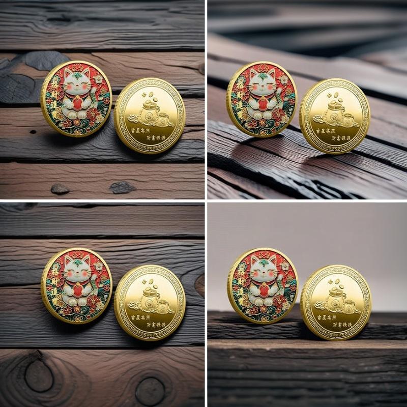 Lucky Cat Collectible Coin Metal Commemorative Medal Vintage Style Souvenir for Home Display Holiday Present
