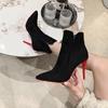 10cm Stilettos Winter Red Heels Zip Warm Black Ankle Boots Women Flock Footwear Shoes Women