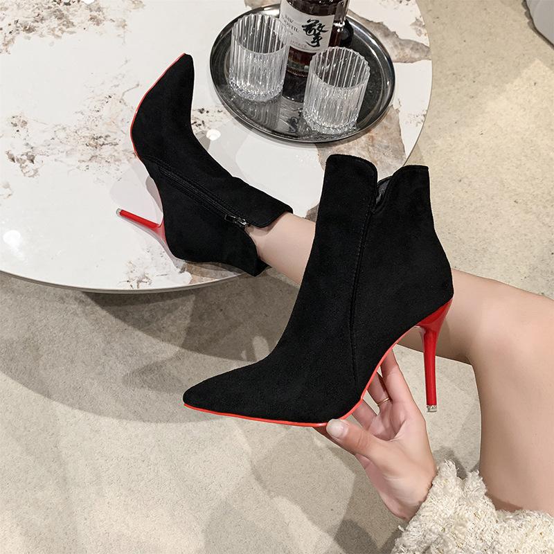Stilettos de 10 cm Tocuri Roșii de Iarnă Fermoar Cald Botine Negre Gleznă Femei Încălțăminte Pantofi Femei
