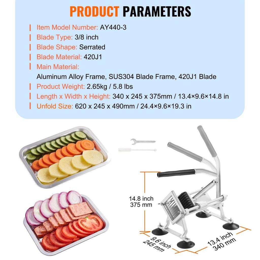 Commercial Vegetable Slicer, 3/8 inch Fruit Slicer, Stainless Steel and Aluminum Alloy Vegetable Cutter Slicer Machine, Manual Slicer with Non-slip