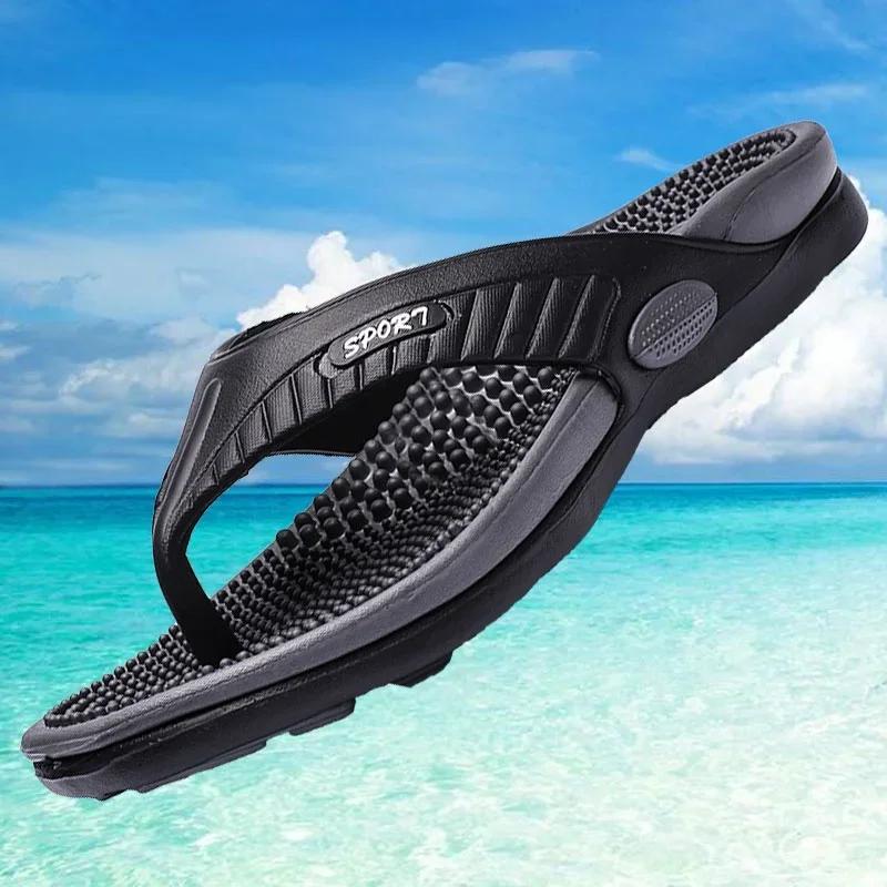 2025 New Summer Fashion Mens Light Slippers Casual Breathable Indoor and Outdoor Beach Shoes Massage Soles Slippers