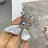Luxury Purple Zircon Butterfly Brooch with Natural Seashell and Pearl, Gold-Plated Copper Pin for Women
