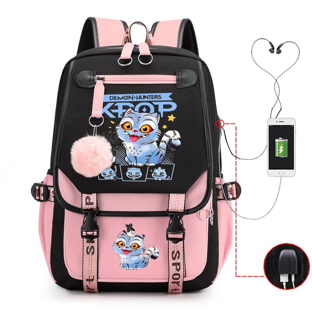Animation Cartoon Printing Contrasting Color Neutral Usb Backpack Large Capacity Korean Version Of Student Schoolbag