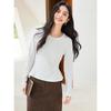 La Chapelle Women's Solid Color Long Sleeve Ruffle Hem T-Shirt