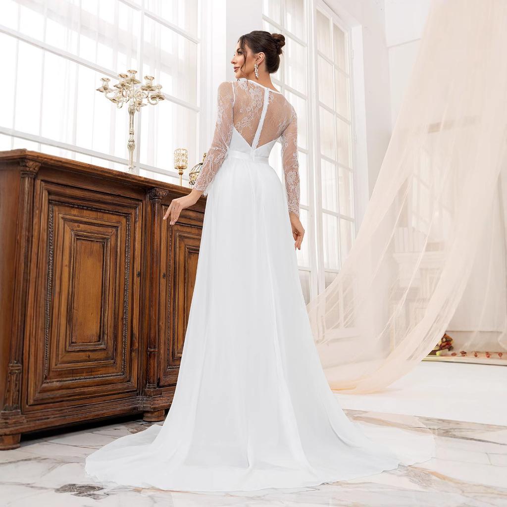 Foreign trade wedding dress hot-selling Amazon new seven-quarter sleeve lace long waist noble dress dress