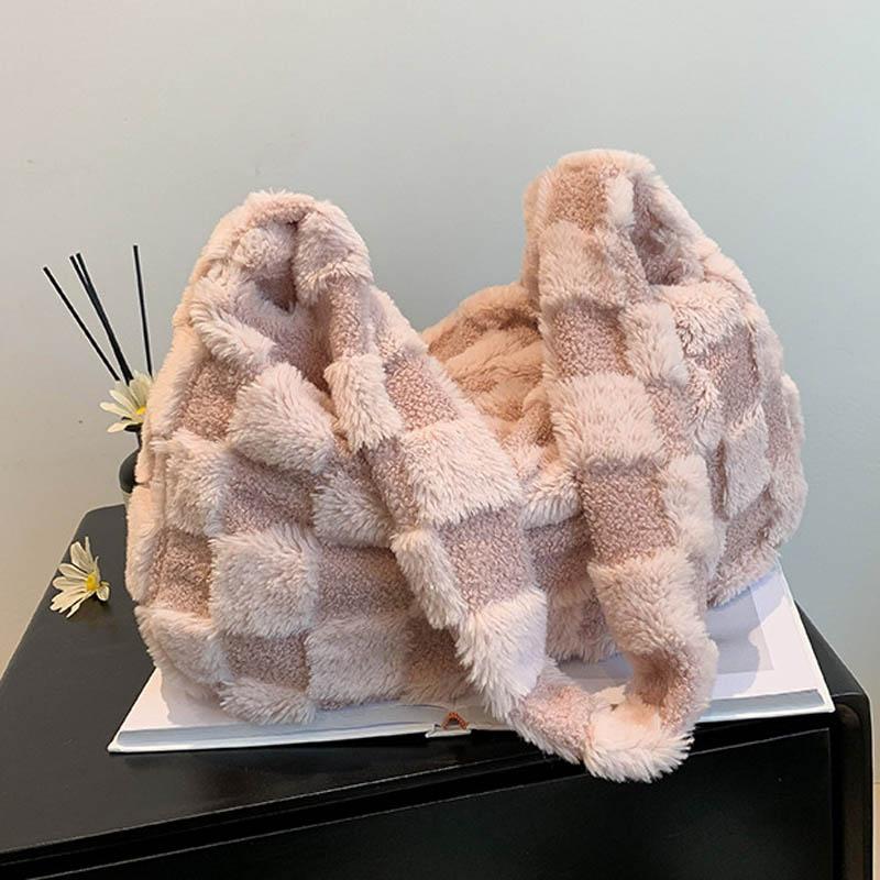 

Плюшевая сумка Большая вместительная сумка Женская сумка Большая сумка Модная женская сумка с верхней ручкой 2023 Зимняя повседневная плюшевая сумка через плечо подмышками Большая сумка розовый