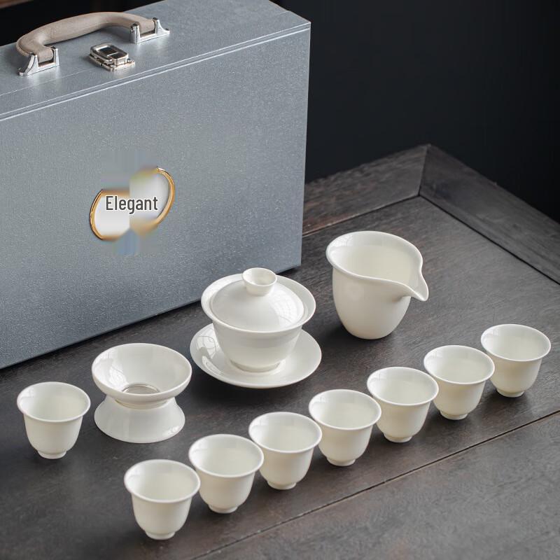 Jun XVII MY Mutton-fat Jade White Porcelain Kung Fu Tea Set