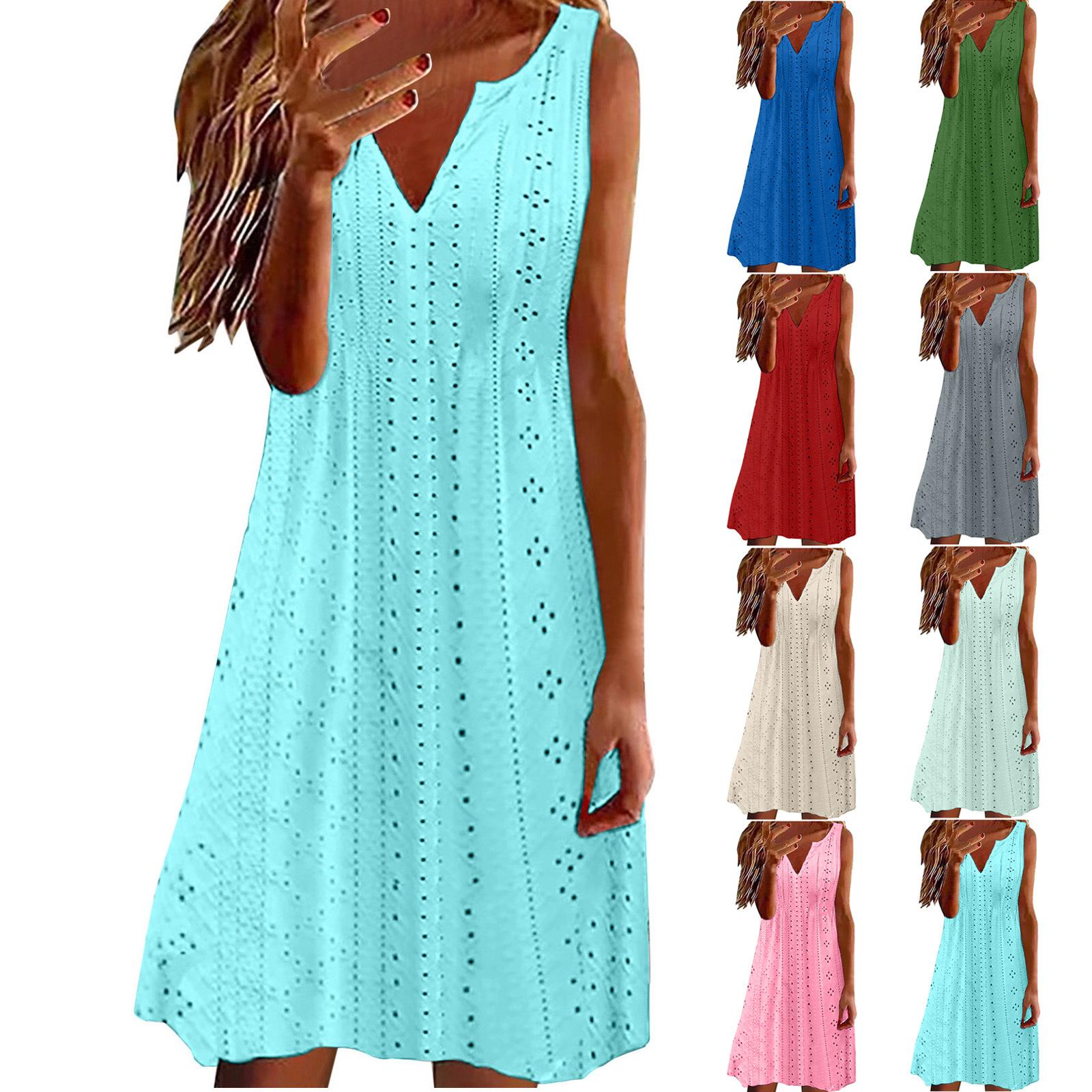 

Women s Sleeveless V-Neck Dress with Black Dot Cutout Design, Casual Summer Dress S сірий колір