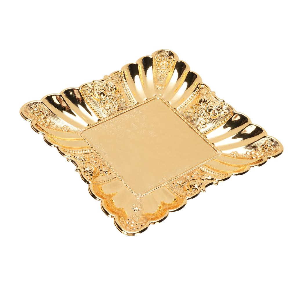 Gold Decorative Tray Rose Embossed Metal Storage Organizer for Coffee Table Bathroom Bedroom Makeup Room