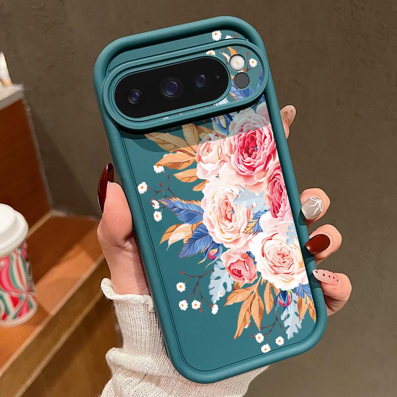 For Google Pixel 9 8 Pro Xl 8a Shockproof Yellow Rose Flower Pattern Silicone Soft Lens Protection Solid Color Anti-Fall Matte Phone Case Cover