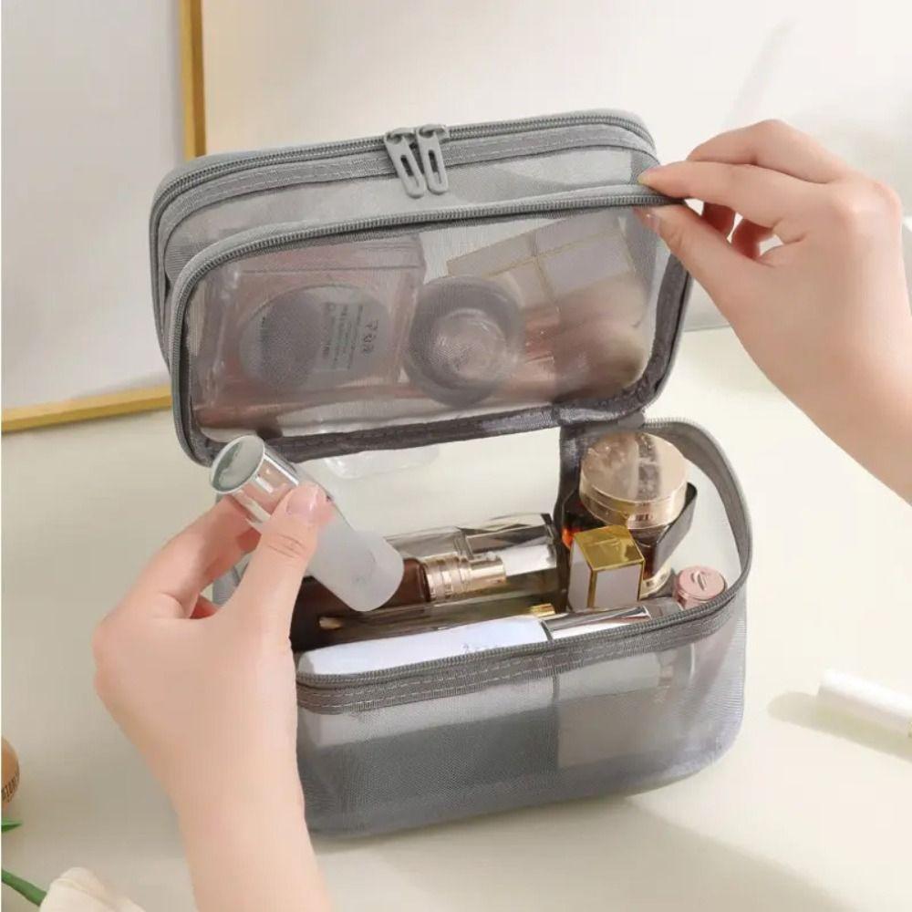 1/2/3 Layers Double-layer Storage Bag Transparent Perspective Makeup Bag Mesh Cosmetic Bags Women