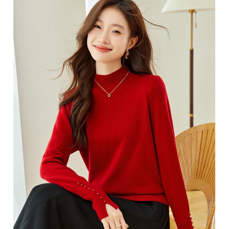 Women's 100% Wool Semi-High Collar Knit Sweater