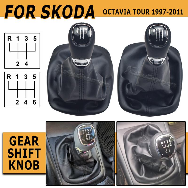 5/6 Speed Manual Gear Shift Knob Lever Pen Black Gaiter Boot Cover Case For Skoda Octavia Tour 1997-2011 Car Accessories