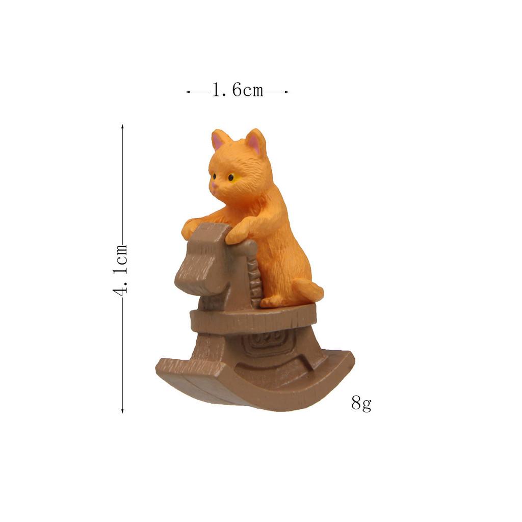 Cartoon Cat Riding A Wooden Horse Figurine Pvc Miniature Garden Decor For Gift Giving And Collecting