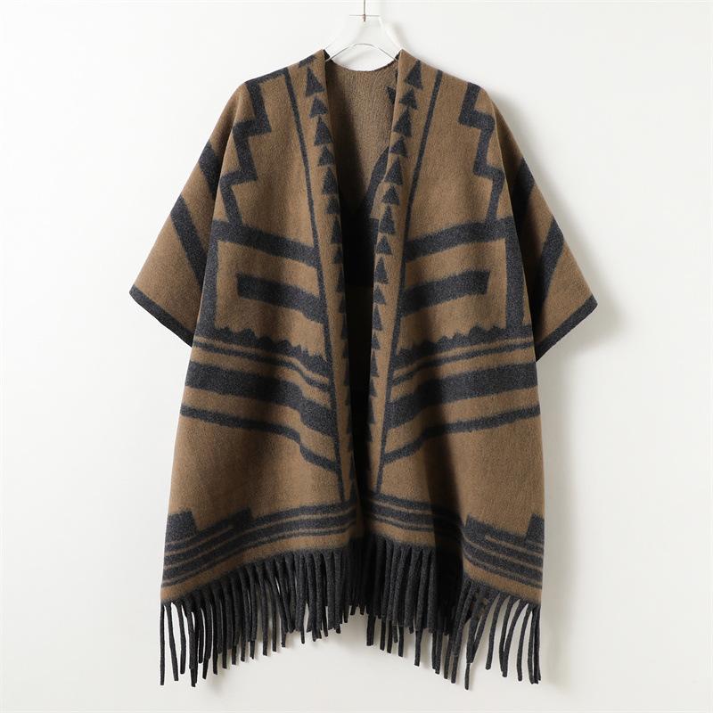Geometric Snowflake Autumn And Winter Men'S And Women'S Double-Sided Shawl With Imitation Cashmere High-End Warm Fringed Scarf Cape