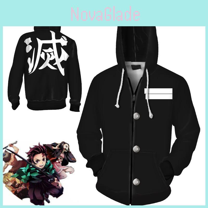 Demon Anime Slayer Kimetsu No Yaiba Zipper Hoodies Sweatshirts Long Coat Sleeve