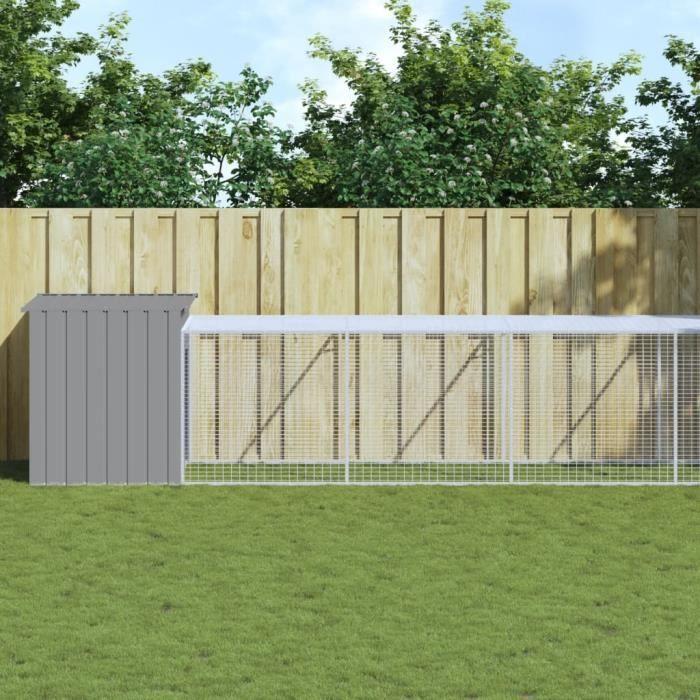 VidaXL Chicken Coop with Run Light Grey 110x609x110 Cm Galvanized Steel 3189095