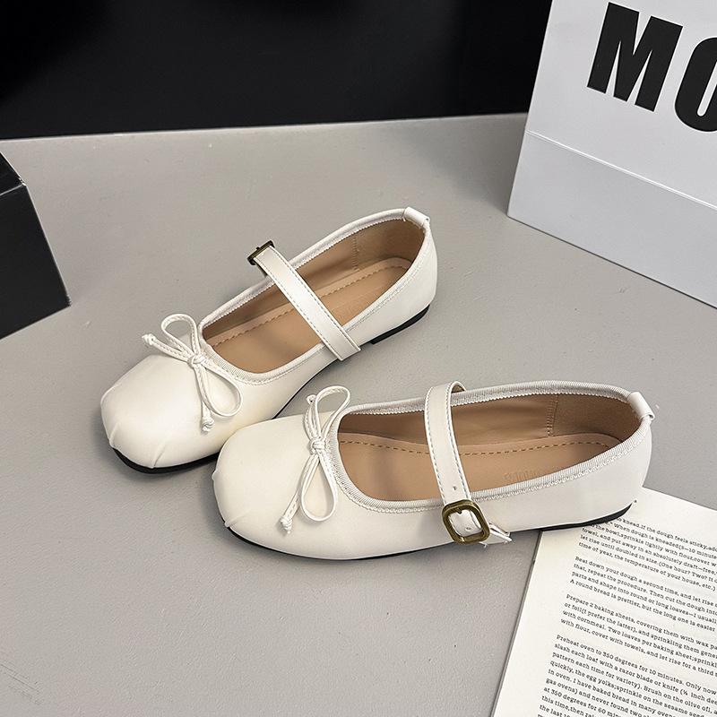 

2025 spring and autumn new French evening single shoes women s skirt Mary Jane shoes soft leather shallow mouth ballet shoes women 35 бежевый