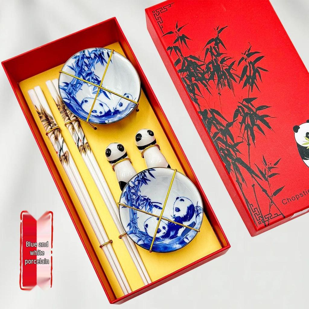 Traditional Blue & White Porcelain Tea Bowl and Chopsticks Gift Set - Classic Jingdezhen Style Souvenirs
