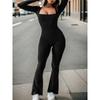 Einfarbig Langarm Nahtlos Yoga Sport Eng Sexy Einteiler Fitness Ausgestellte Hosen Mode Elegant Strandurlaub Freizeitkleidung