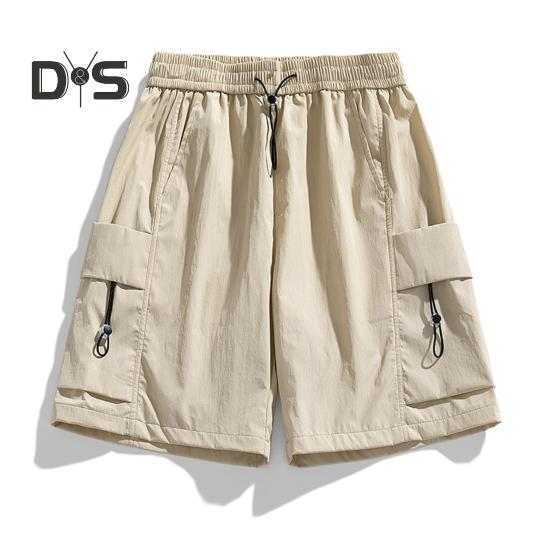 

Мужские шорты, регулируемые, с эластичной резинкой на талии, спортивные шорты с несколькими карманами, однотонные, свободного кроя, повседневные шорты M абрикосовый