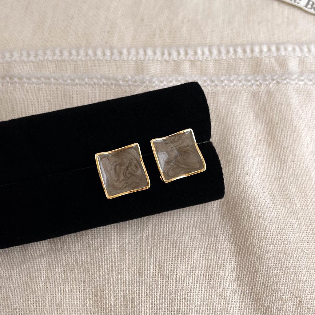 Maillard Geometric Enamel Drip Earrings with Zircon Studs - Korean Style, Versatile Fashion for Women
