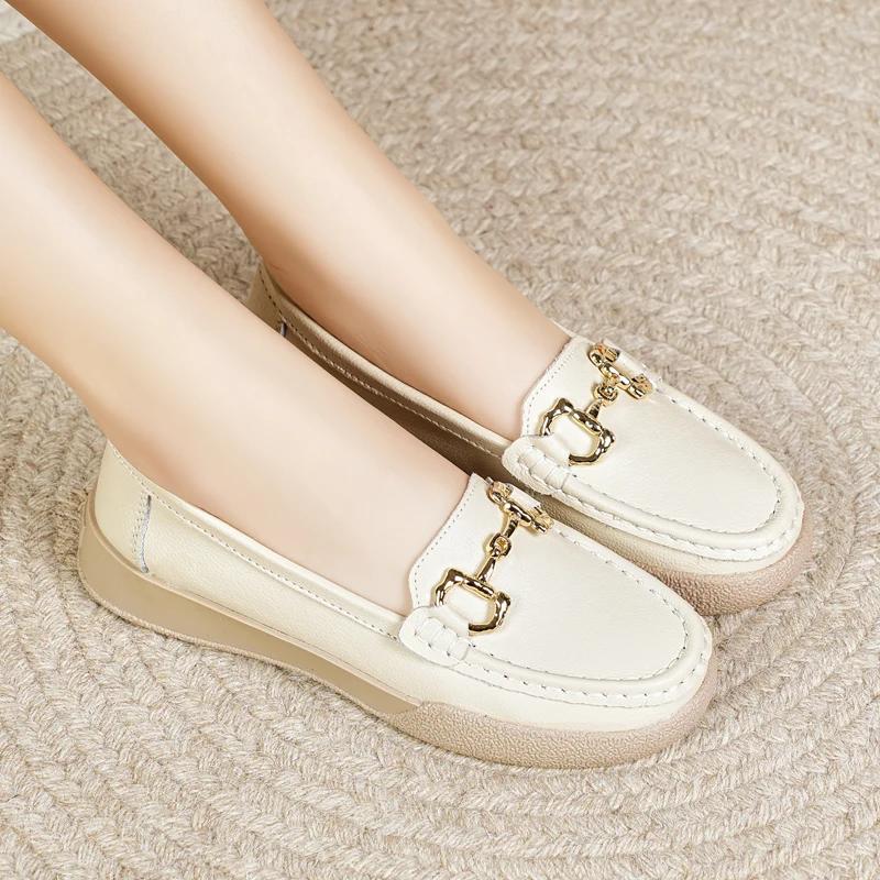 Genuine Leather Moccasins Sneakers Designer Shoes Women Non-Slip Slip-On Loafers Boat Walking Shoes Vulcanize Women Shoes Flats
