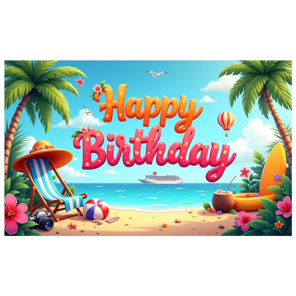 Birthday Party Banner Colorful Floral Birthday Celebration Backdrop Summer Birthday Background Surfboard Pattern For Pool Party