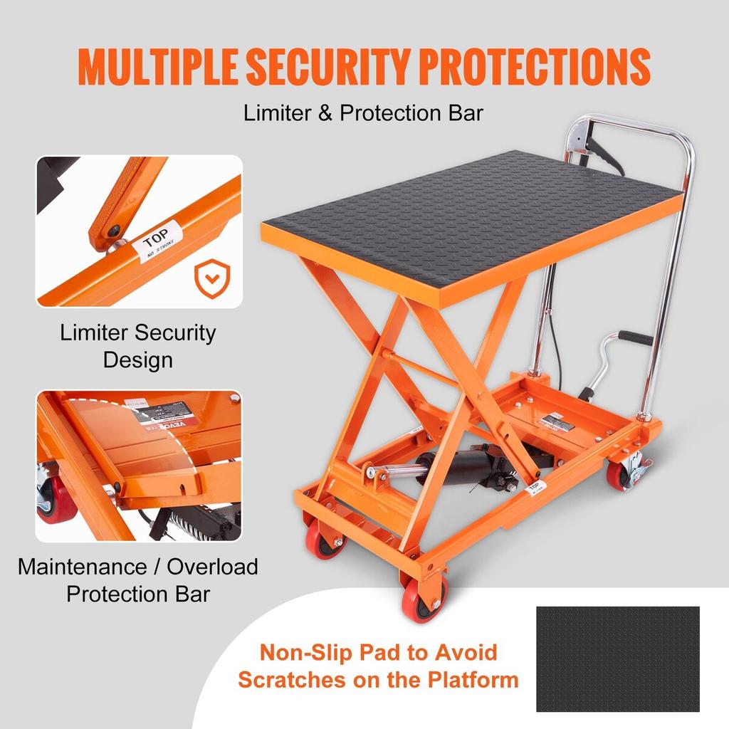 Hydraulic Lift Table Cart, 500lbs Capacity 28.5" Lifting Height, Manual Single Scissor Lift Table with 4 Wheels and Non-slip Pad, Hydraulic Scissor