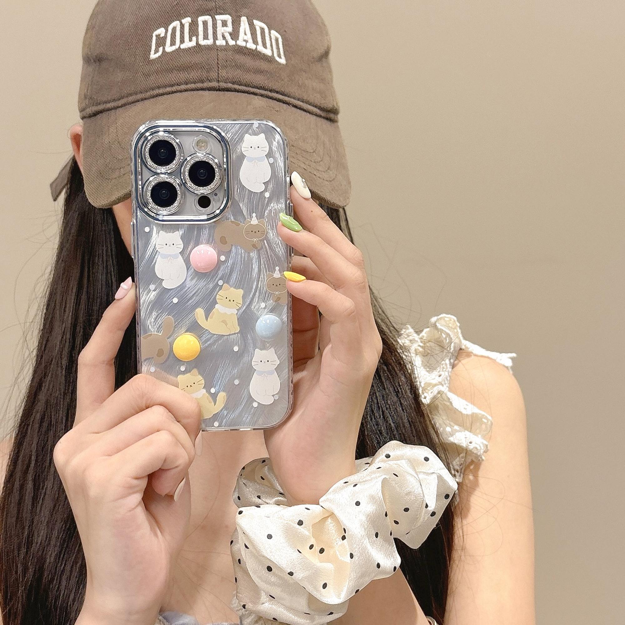 

Чехол для телефона с изображением милого кота в мультяшном горошке для девочек, милые аксессуары для iPhone 16 15 14 13 12 11 Pro Max For iPhone 15 Plus