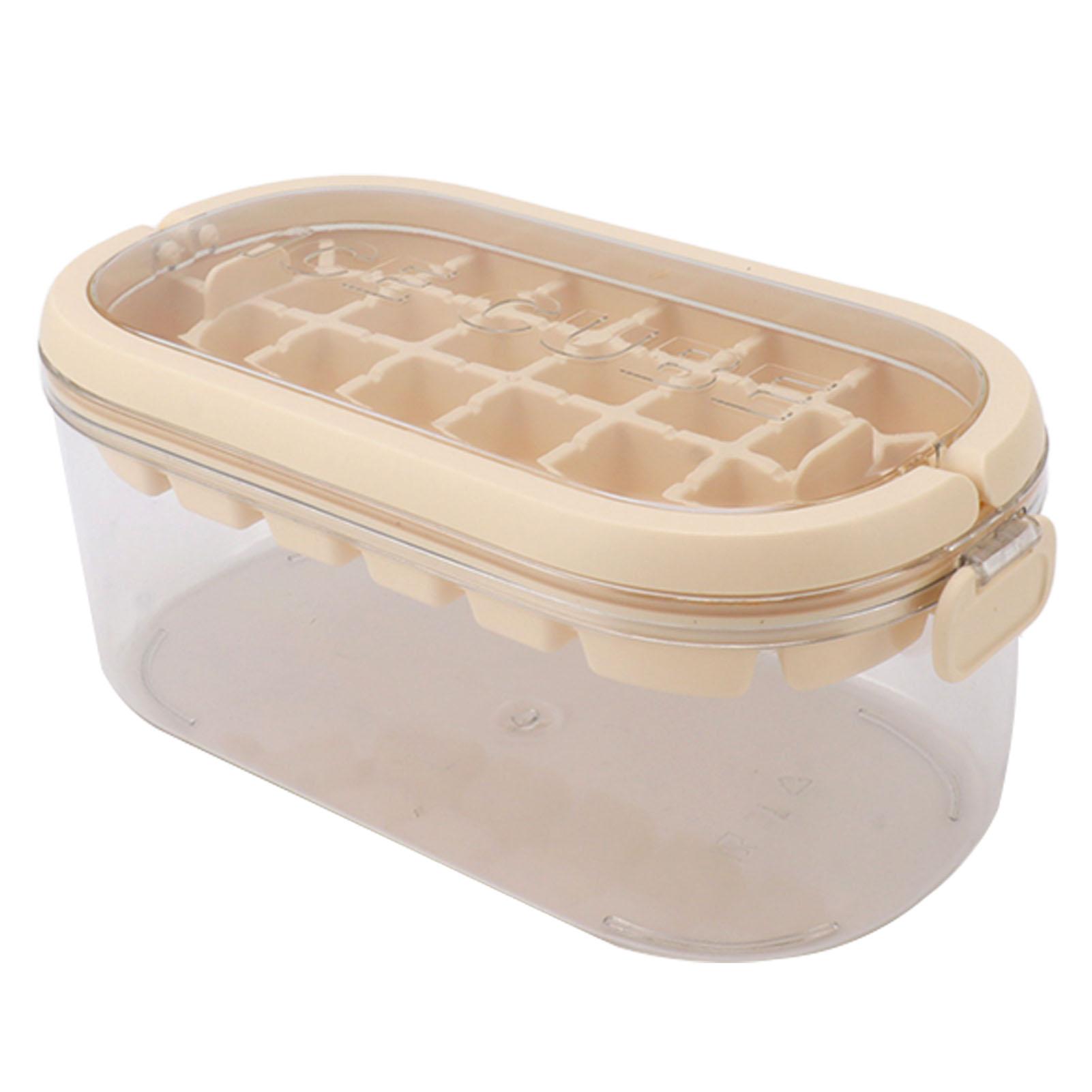 28 Cavities Ice Cube Mold Large Capacity Homemade Ice Cube Mold Portable Ice Cube Making Mold Beige Hard Bottom Type