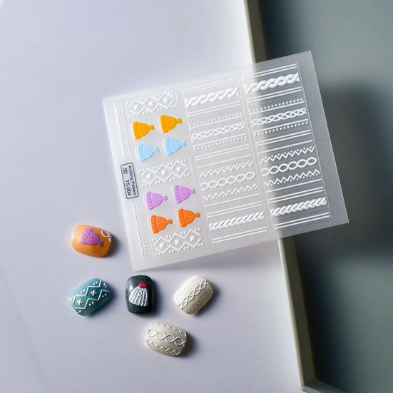 Yousheng Embossed Nails Art Stickers Creative 5D Engraved Woolen Yarn Pattern Manicure Decals Exquisite DIY Nail Design Adhesive Decoration Stickers