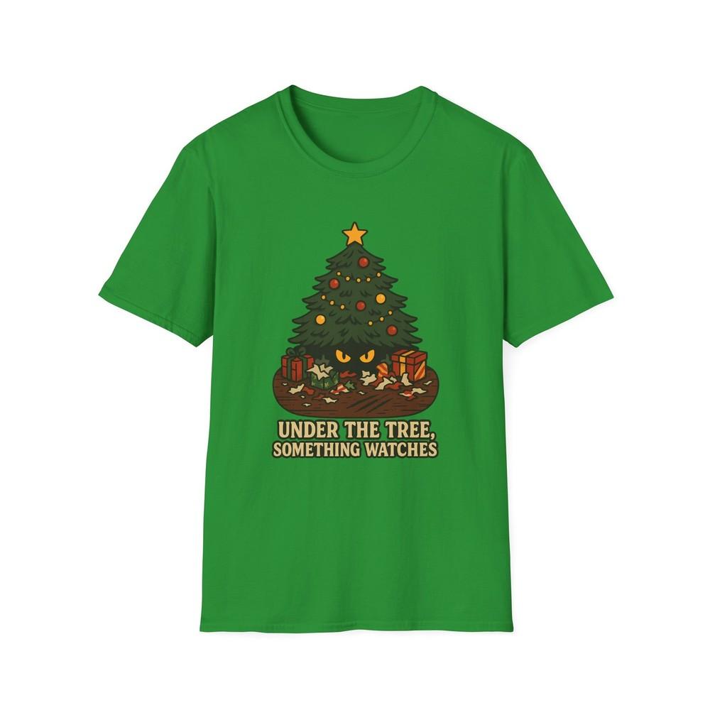 

Unisex Softstyle T-Shirt Glowing Eyes Christmas Tree Creature Funny Spooky M