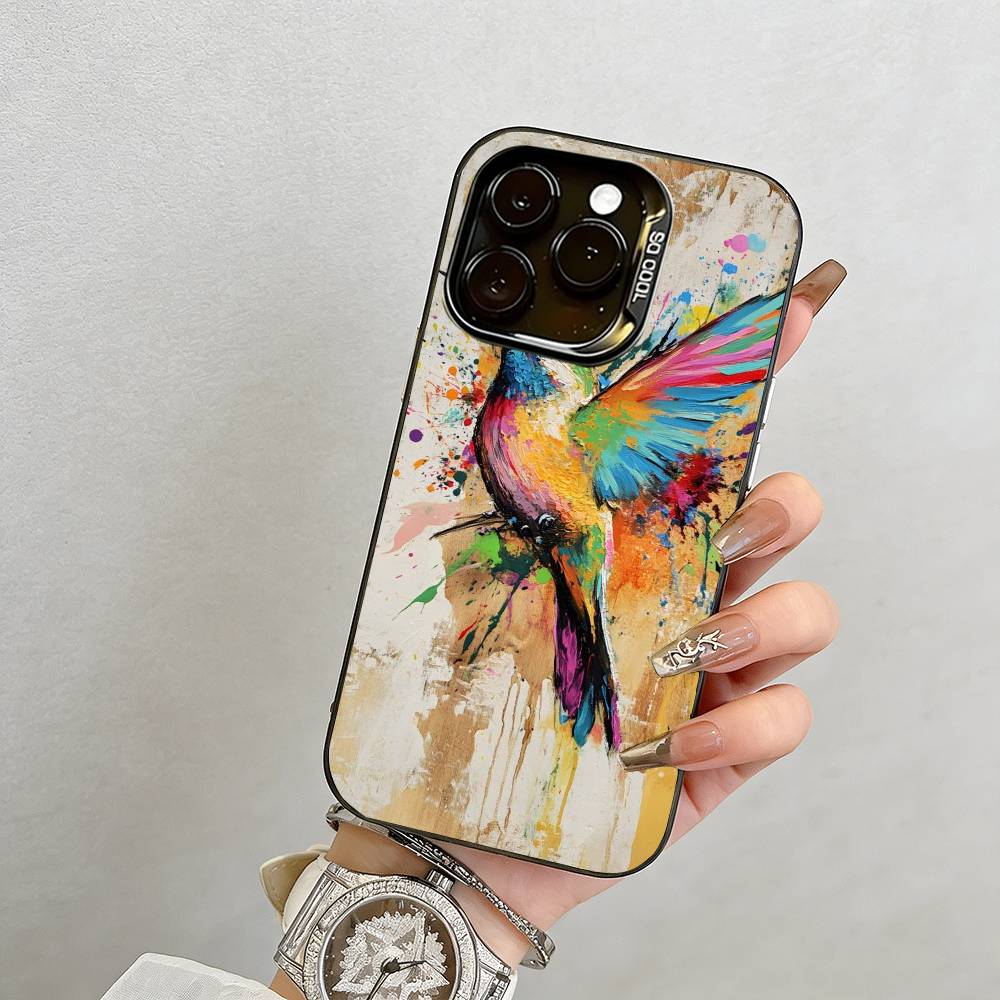 Colorful Bird Hummingbird  Phone Case For iPhone 17,16,15,14,13,12,11 Plus,Pro Max,XS,Colored Silver Plated Inside Cover