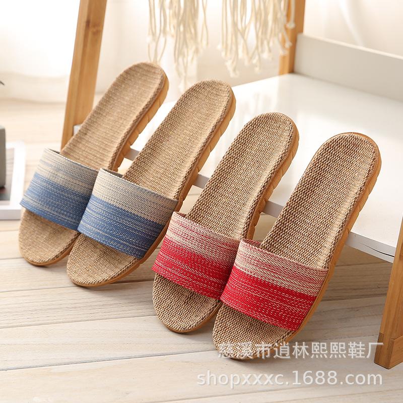 Unisex Indoor Linen Floor Slippers with Webbing for All Seasons