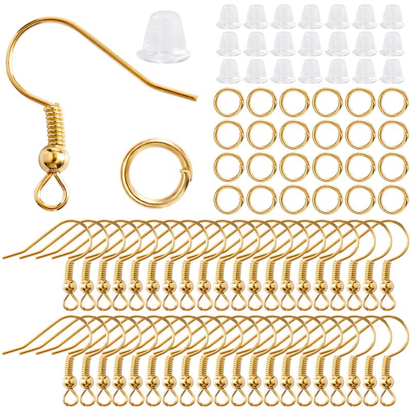 300Pcs Earrings Set Hypoallergenic Earring Hooks Jump Rings Clear Rubber Earring Backs For Jewelry Making Findings Accessories