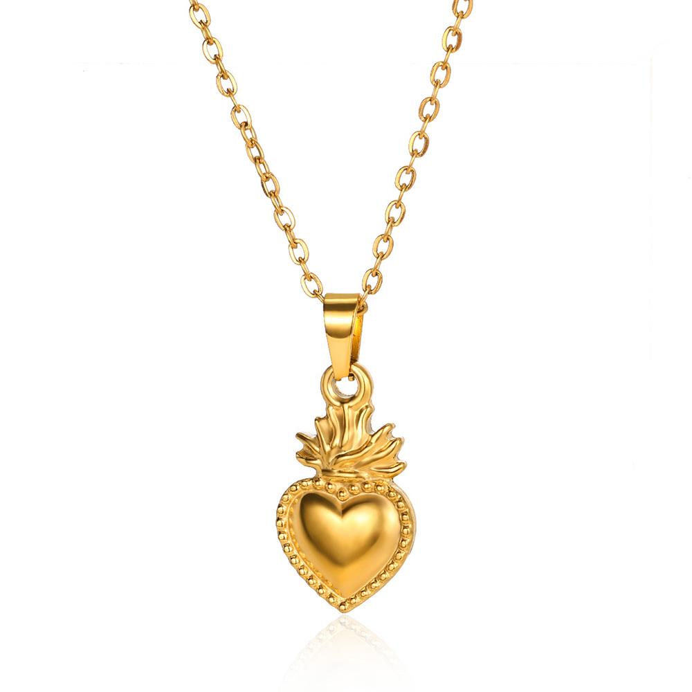 Stainless Steel Love Heart Pendant Necklace For Women Fashion Gold Color Flower Necklace Couple Aesthetic Jewelry Accessories