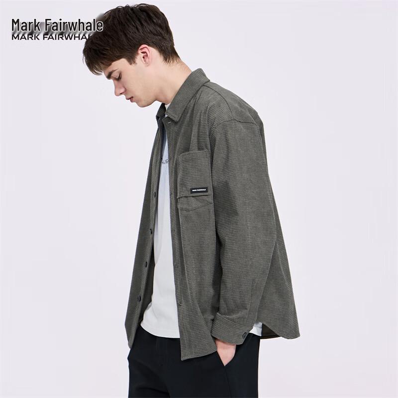 Mark Hua Fei Men's Waffle Texture Lapel Long Sleeve Casual Shirt