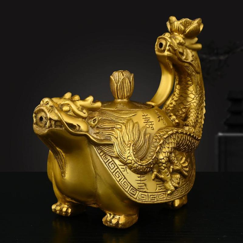 Feng Shui Copper Dragon Censer Looking Back Dragon Statue for Home Office Desk