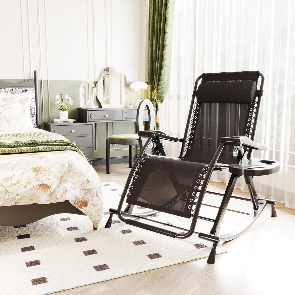 SunlitCorner Relaxation Folding Rocking Folding Nap Camping Reclining Easy To No Cleaning High Rocking Outdoor and Indoor Use Rocking Chair Rug Thick