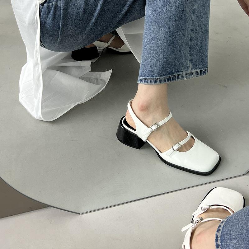 Sapatos Mary Jane Femininos Bico Quadrado Salto Alto Sandálias Fechadas para Mulheres Calçado Vintage Vendas Liquidação Barata Em Promoção Sandália Coreana