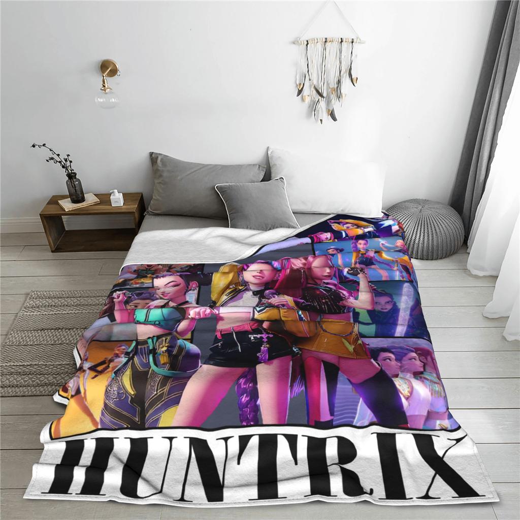 KPop Demon Hunters Huntrix Blankets Flannel Print Breathable Super Soft Throw Blankets for Bed Bedroom Plush Thin Quilt