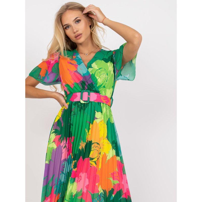 

Dres Bohemian Large Flower Pleated Belt Skirt Green 2XL