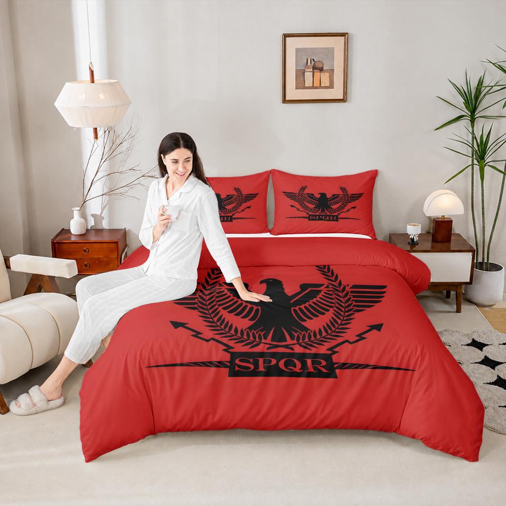 SPQR Roman Eagle Red 3 Piece Bedding Set, Ancient Rome Legion Laurel Duvet Cover Set for Men History Bedroom Decor Gift