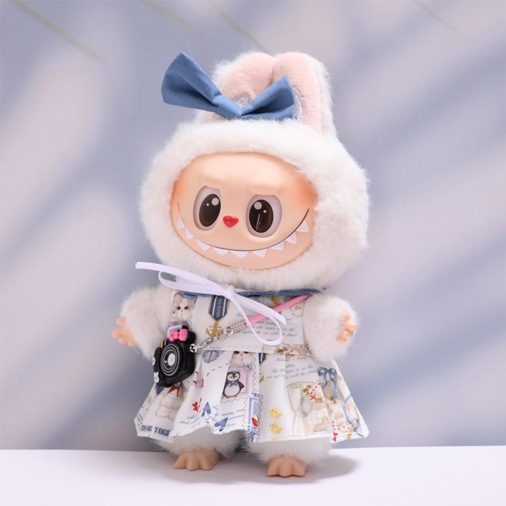 For 17cm Labubu Doll Clothes Fashion Clothes Navy Dress Doll Clothes Color Match Camera Dolls Accessories Cute Little Cloths