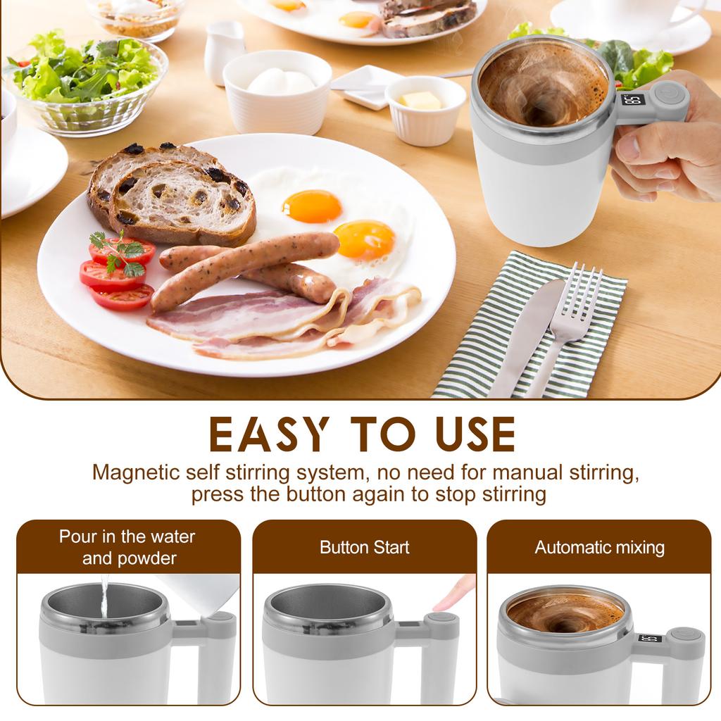 Ulepszony kubek samo mieszający, ładowalny automatyczny mieszalnik magnetyczny, kubek do kawy 400ml, kubek do kawy samo mieszający ze stali nierdzewnej