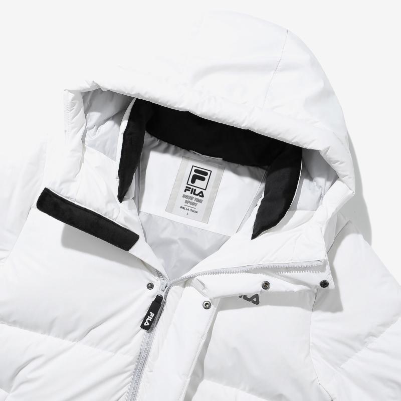 FILA Solid Color Long Hooded Casual Down Jacket Women outerwear White FE2DJD6110X-OWH