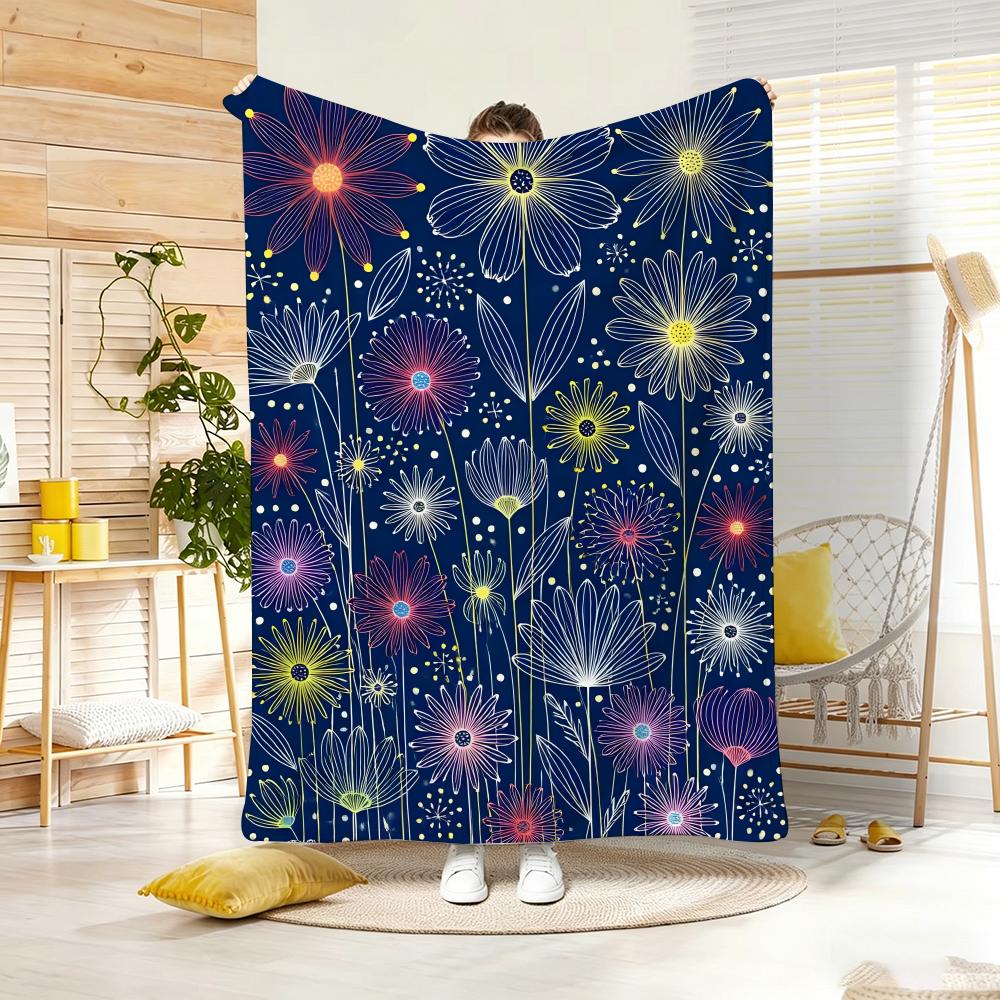 Vintage Boho Flowers Art Throw Lightweight Flannel Blanket Soft Skin-Friendly For Summer Cooling
