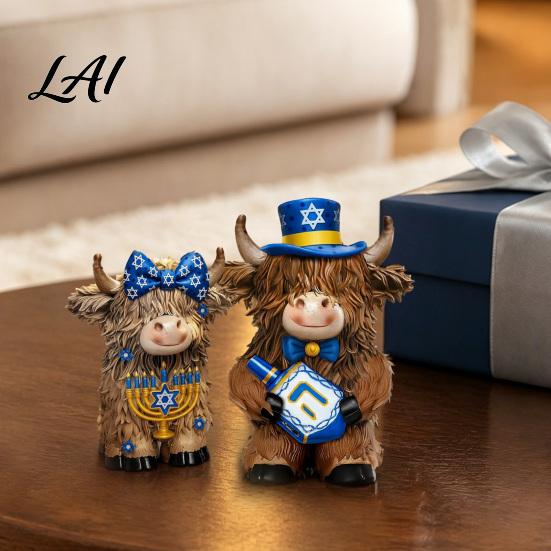Whimsical Room Accent 2Pcs Magic Cow Figurines Creative Resin Animal Statue with Wizard Theme Small Ornament Desk Shelf Home Decor 2-Pack,
